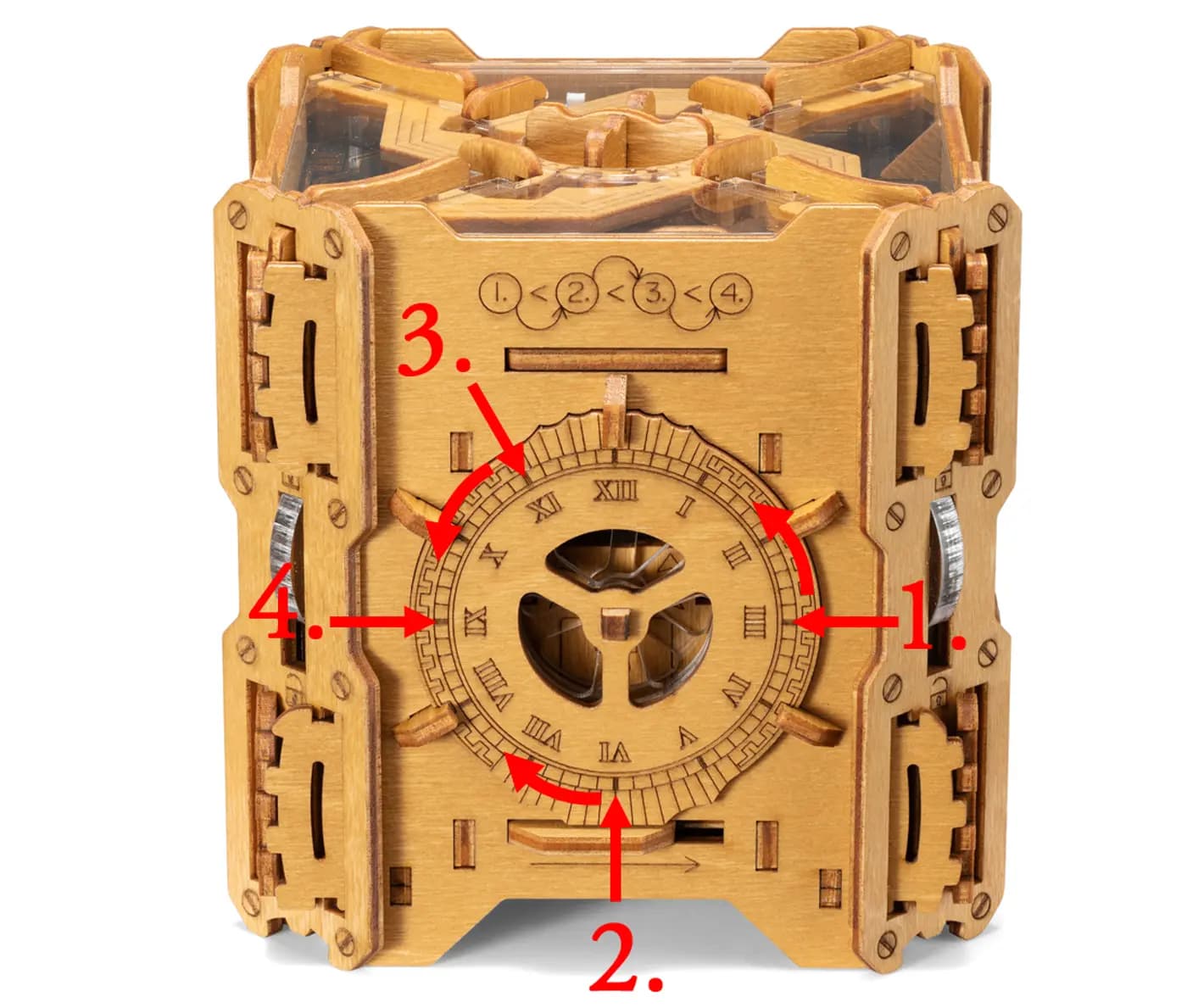 The clock face with the sequence 3, 6, 11, 9 marked and the turning direction between each