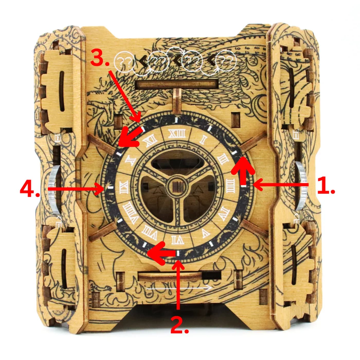 The clock face with the sequence 3, 6, 11, 9 marked and the turning direction between each