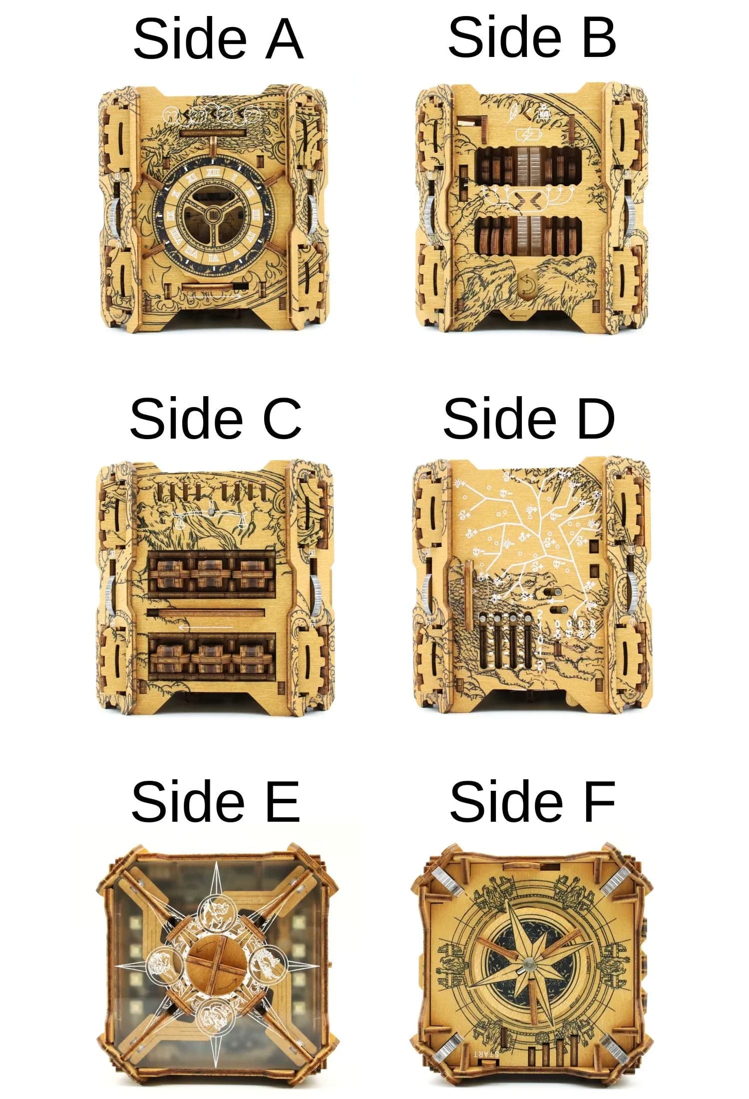 Every side of the Valdo's Box, labelled so you can match the hints